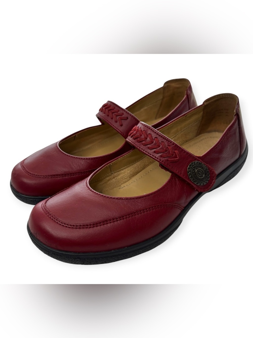 Hotter Shake II Mary Jane Comfort Shoe Sz 7.5 M Red Leather Hook & Loop Closure